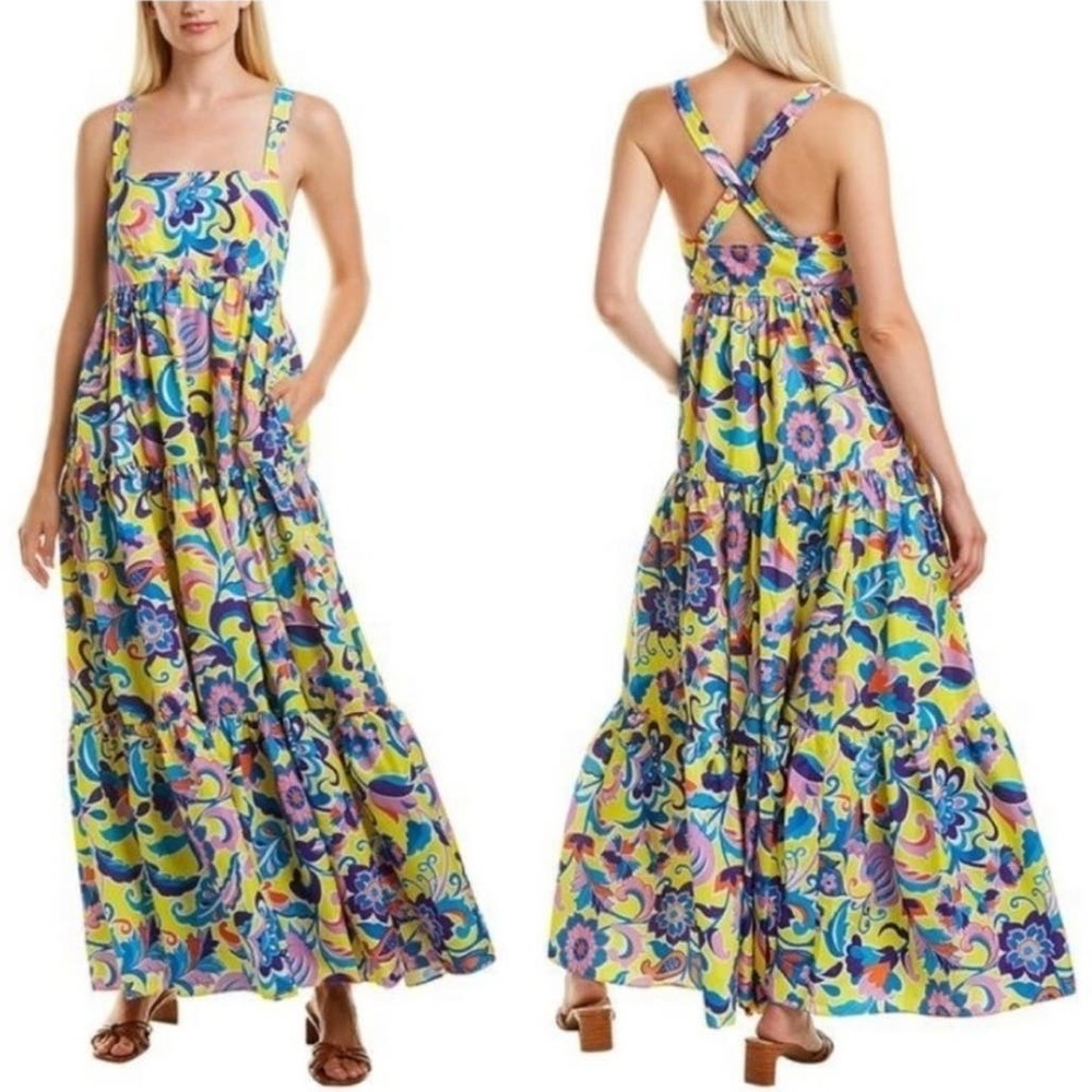 NEW J.Crew Tiered Taffeta Maxi Dress‎ 2 Curly Floral Yellow Multicolor NWT